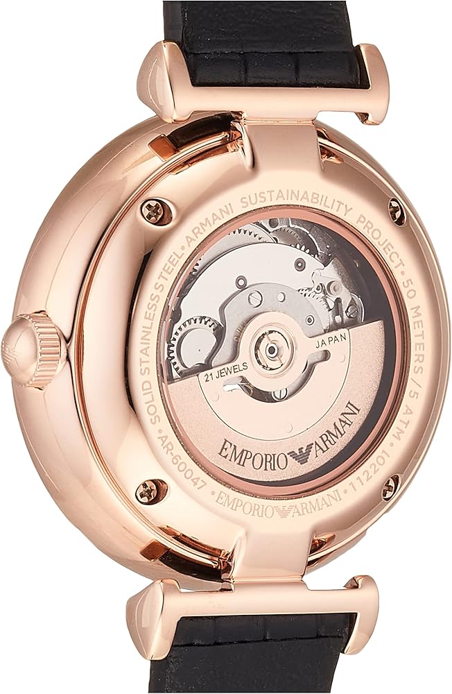 Emporio Armani Gianni T Bar Mother of Pearl White Dial Black Leather Strap Watch For Women - AR60047 - Image 8
